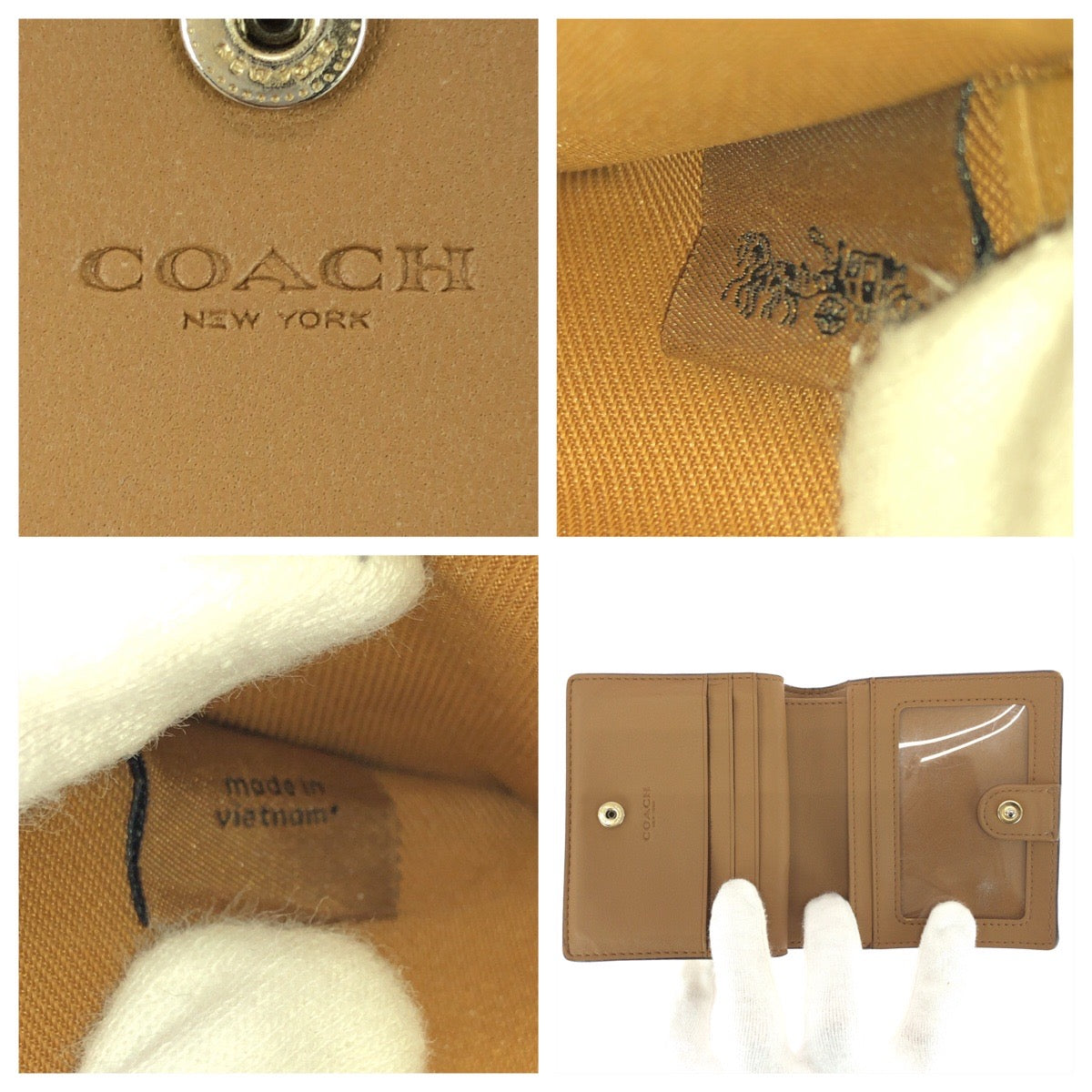 25436
COACH コーチ オフホワイト ゴールド金具 レザー 折財布 コンパクトウォレット レディース AB1
