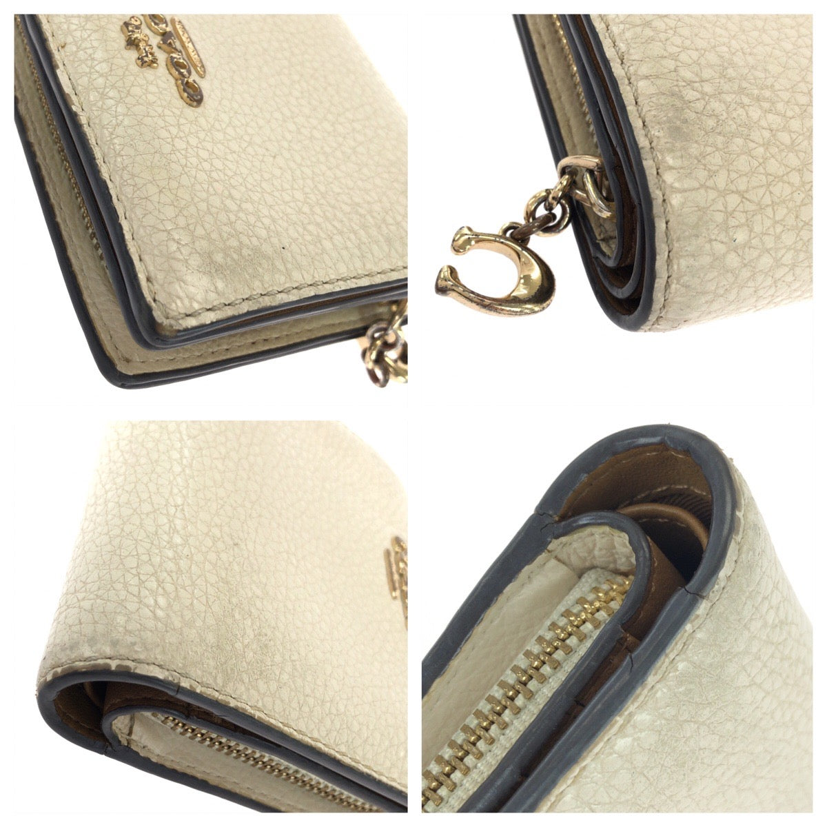 25436
COACH コーチ オフホワイト ゴールド金具 レザー 折財布 コンパクトウォレット レディース AB1