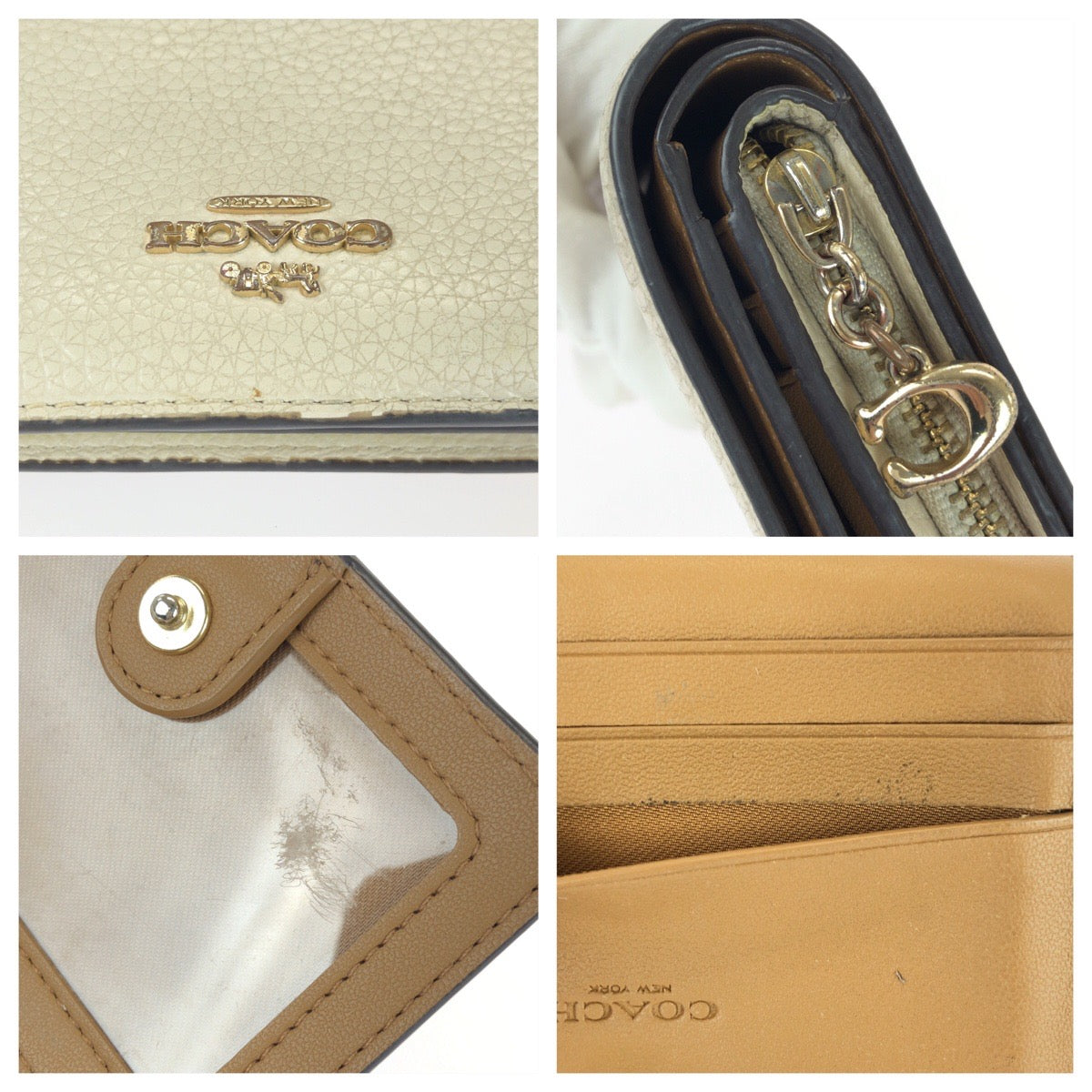 25436
COACH コーチ オフホワイト ゴールド金具 レザー 折財布 コンパクトウォレット レディース AB1