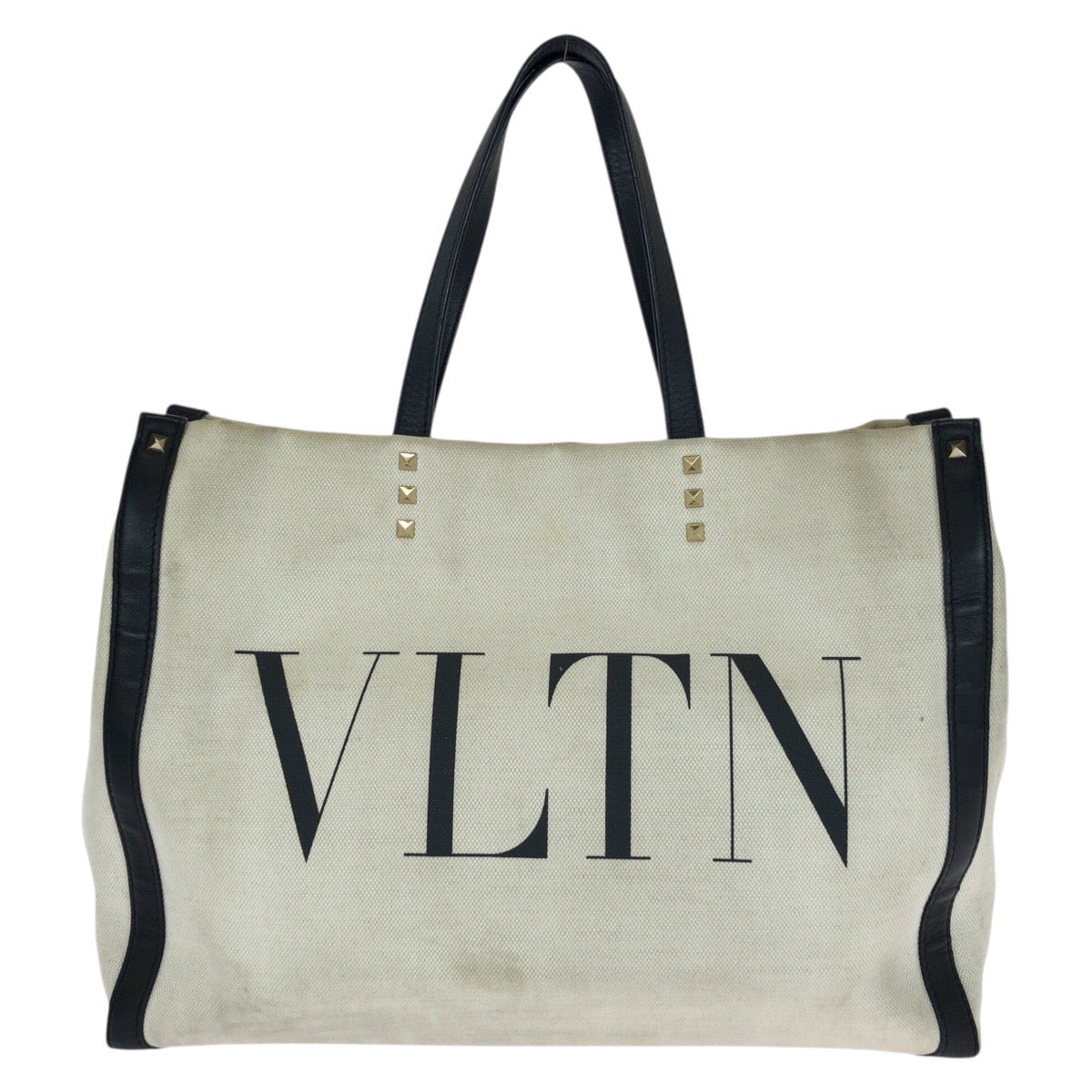 25440
VALENTINO ヴァレンティノ ヴァレンティノ ガラヴァーニ ロックスタッズ VLTN オフホワイト ブラック ゴールド金具 キャンバス / レザー トートバッグ レディース AB23