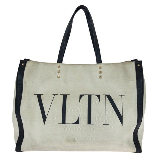 25440
VALENTINO ヴァレンティノ ヴァレンティノ ガラヴァーニ ロックスタッズ VLTN オフホワイト ブラック ゴールド金具 キャンバス / レザー トートバッグ レディース AB23