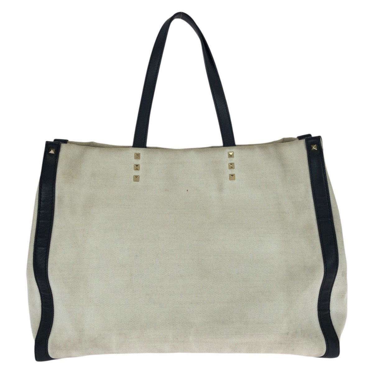 25440
VALENTINO ヴァレンティノ ヴァレンティノ ガラヴァーニ ロックスタッズ VLTN オフホワイト ブラック ゴールド金具 キャンバス / レザー トートバッグ レディース AB23