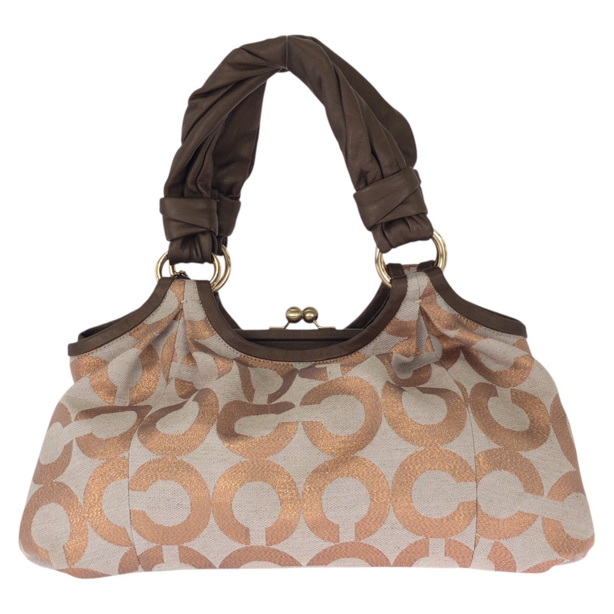 25444
COACH コーチ オプアート ピンク ブラウン ゴールド金具 キャンバス / レザー 13509 ハンドバッグ トートバッグ レディース A14