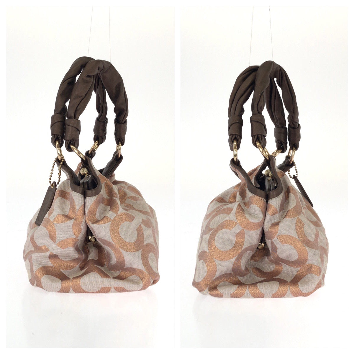 25444
COACH コーチ オプアート ピンク ブラウン ゴールド金具 キャンバス / レザー 13509 ハンドバッグ トートバッグ レディース A14