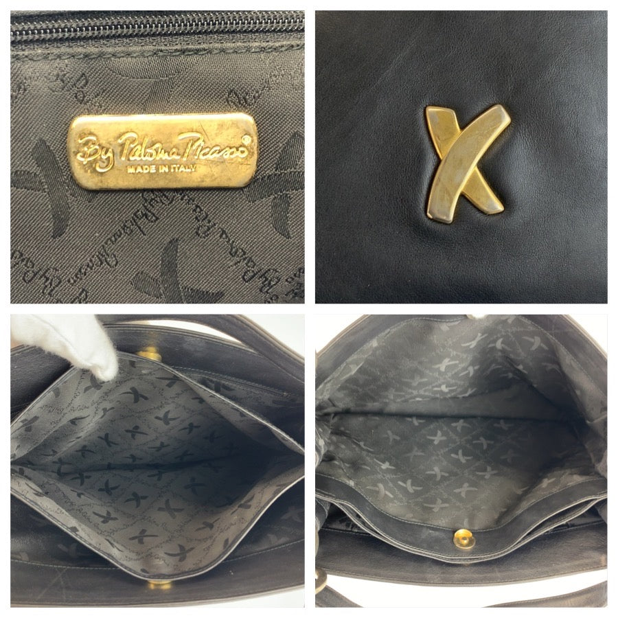 25446
Paloma Picasso パロマピカソ ブラック 黒 ゴールド金具 レザー ショルダーバッグ トートバッグ レディース AB8
