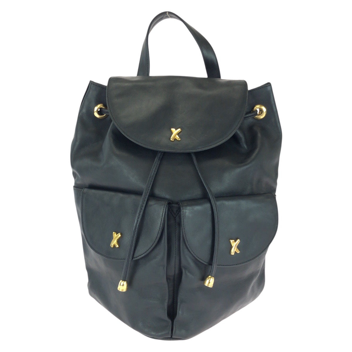 25447
Paloma Picasso パロマピカソ ヴィンテージ ブラック 黒 ゴールド金具 レザー リュックサック バックパック レディース ABP21