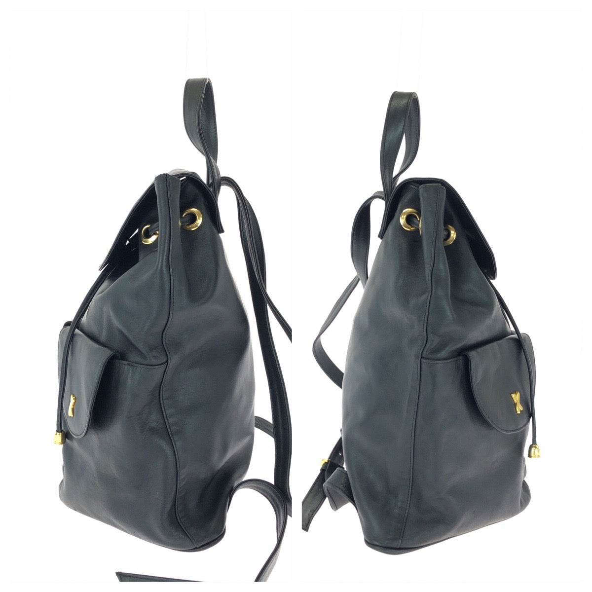 25447
Paloma Picasso パロマピカソ ヴィンテージ ブラック 黒 ゴールド金具 レザー リュックサック バックパック レディース ABP21