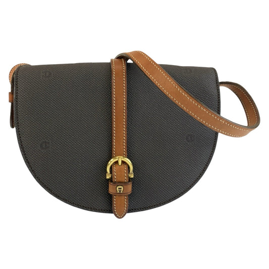 25450
AIGNER アイグナー ブラック ブラウン ゴールド金具 PVC ショルダーバッグ ポシェット レディース ABP2