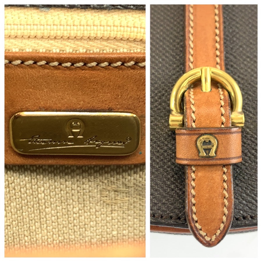 25450
AIGNER アイグナー ブラック ブラウン ゴールド金具 PVC ショルダーバッグ ポシェット レディース ABP2