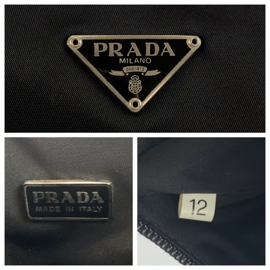 25462
PRADA プラダ テスート 三角ロゴプレート ブラック 黒 シルバー金具 ナイロン ハンドバッグ アクセサリーポーチ レディース A44