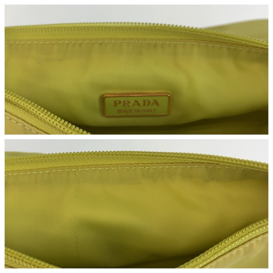 25464
PRADA プラダ テスート 三角ロゴプレート グリーン イエローグリーン ナイロン ハンドバッグ アクセサリーポーチ レディース AB22