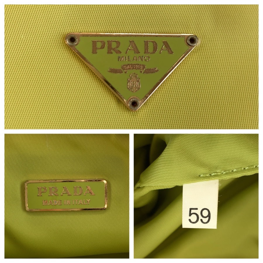 25464
PRADA プラダ テスート 三角ロゴプレート グリーン イエローグリーン ナイロン ハンドバッグ アクセサリーポーチ レディース AB22