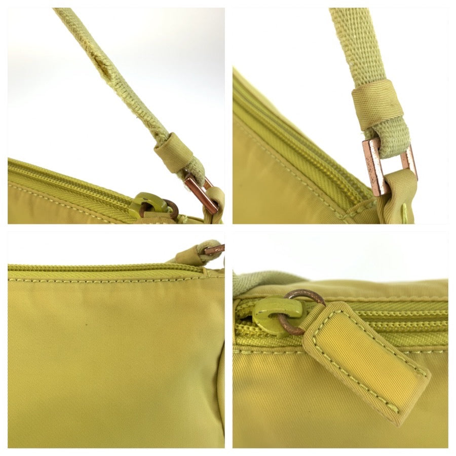 25464
PRADA プラダ テスート 三角ロゴプレート グリーン イエローグリーン ナイロン ハンドバッグ アクセサリーポーチ レディース AB22