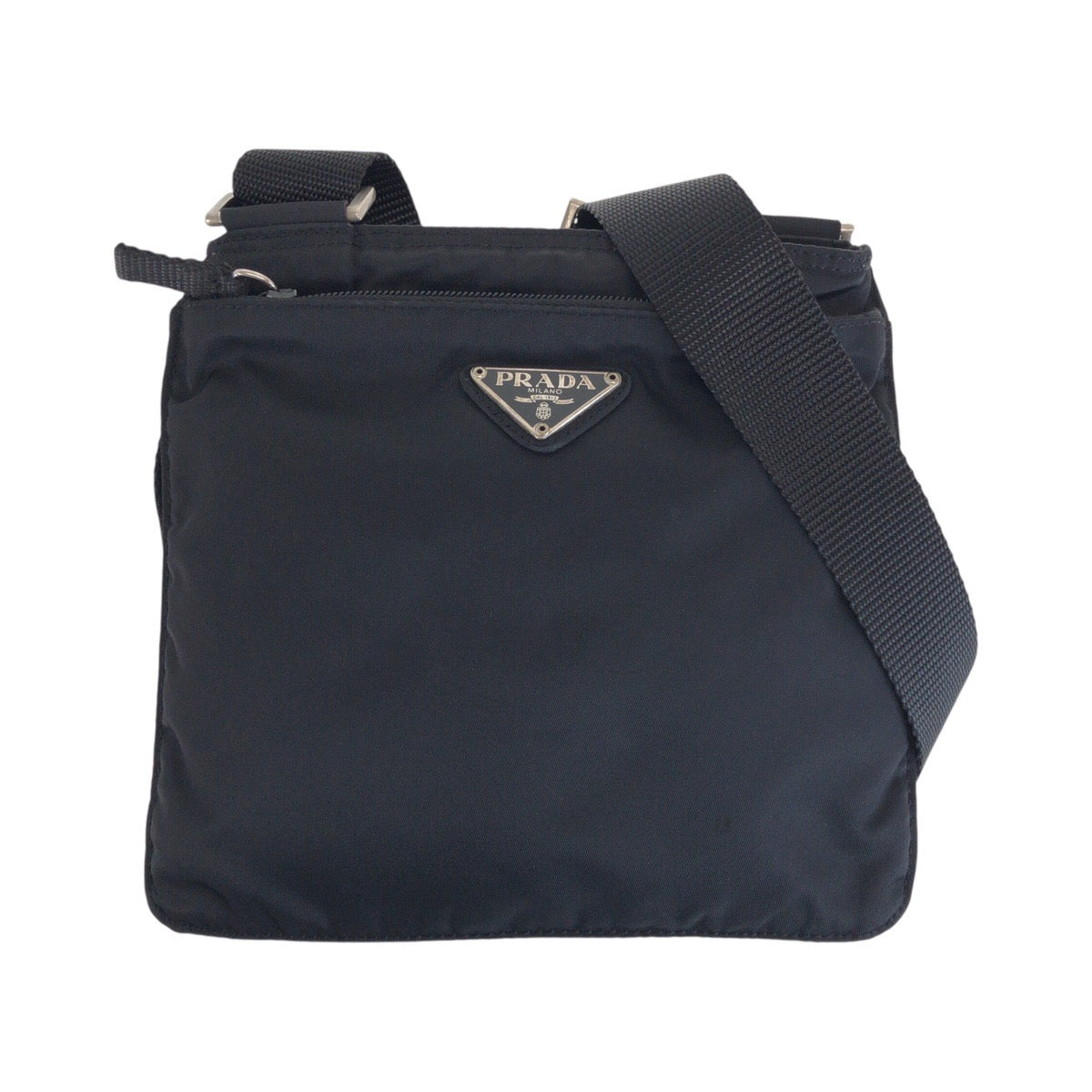 25465
PRADA プラダ テスート 三角ロゴプレート ブラック 黒 シルバー金具 ナイロン ショルダーバッグ ポシェット レディース ABP28