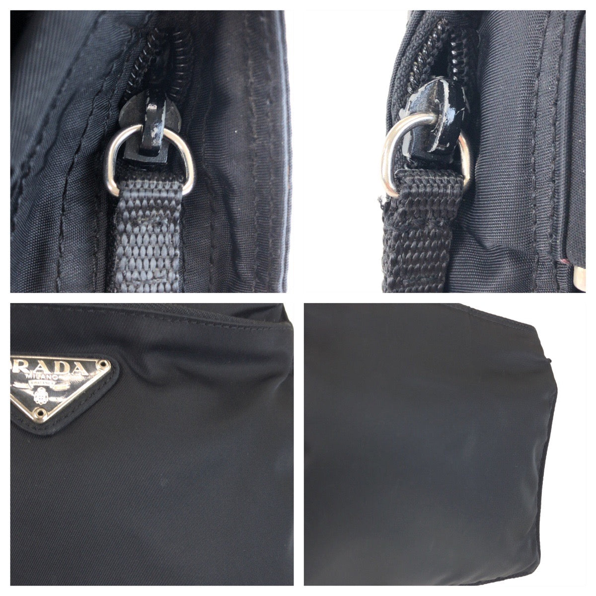 25465
PRADA プラダ テスート 三角ロゴプレート ブラック 黒 シルバー金具 ナイロン ショルダーバッグ ポシェット レディース ABP28