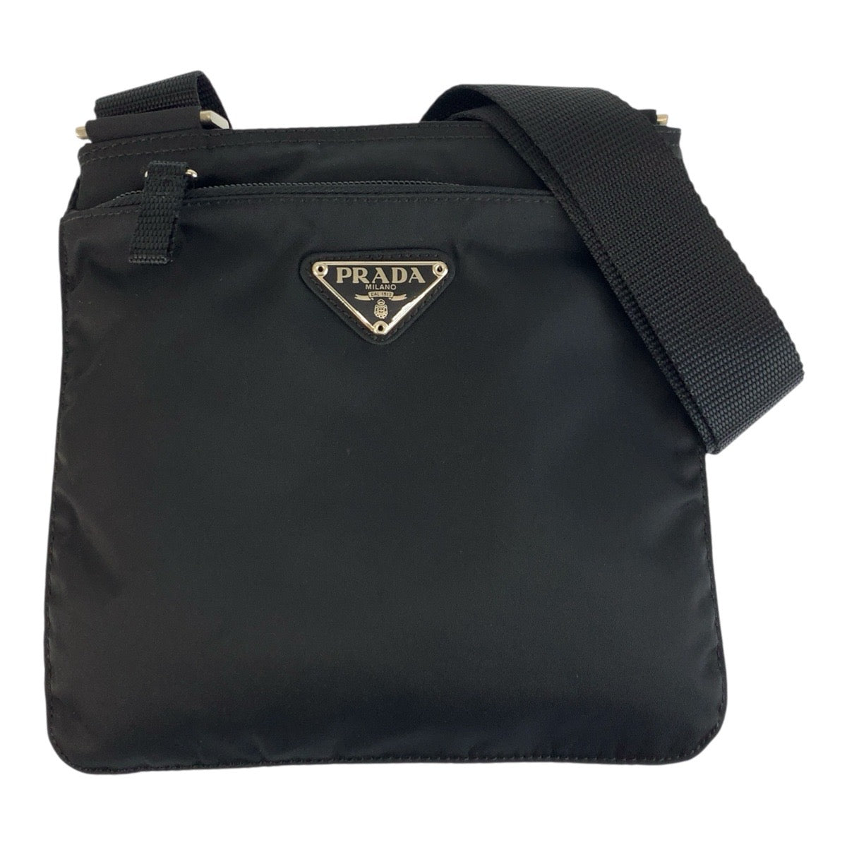 25466
PRADA プラダ テスート 三角ロゴプレート ブラック 黒 シルバー金具 ナイロン ショルダーバッグ ポシェット レディース A44