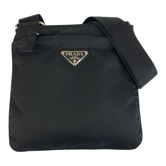 25466
PRADA プラダ テスート 三角ロゴプレート ブラック 黒 シルバー金具 ナイロン ショルダーバッグ ポシェット レディース A44