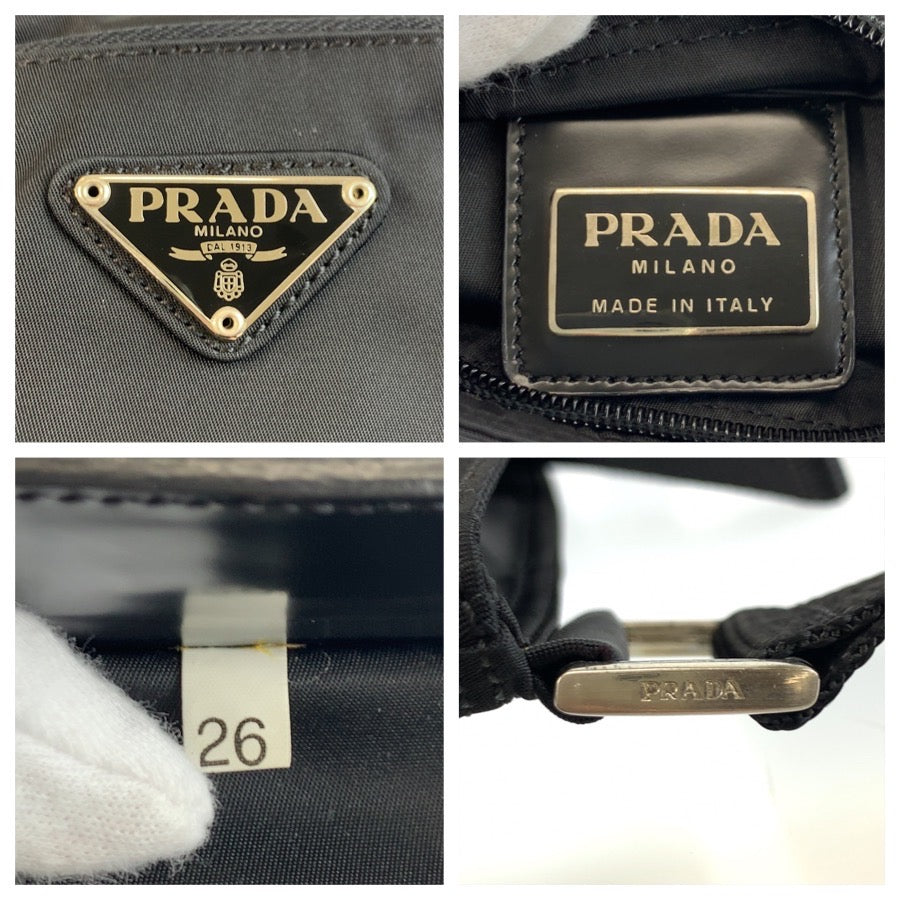 25466
PRADA プラダ テスート 三角ロゴプレート ブラック 黒 シルバー金具 ナイロン ショルダーバッグ ポシェット レディース A44