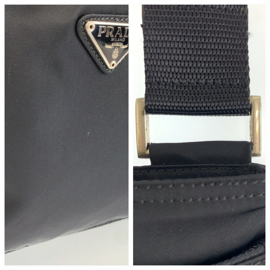 25466
PRADA プラダ テスート 三角ロゴプレート ブラック 黒 シルバー金具 ナイロン ショルダーバッグ ポシェット レディース A44