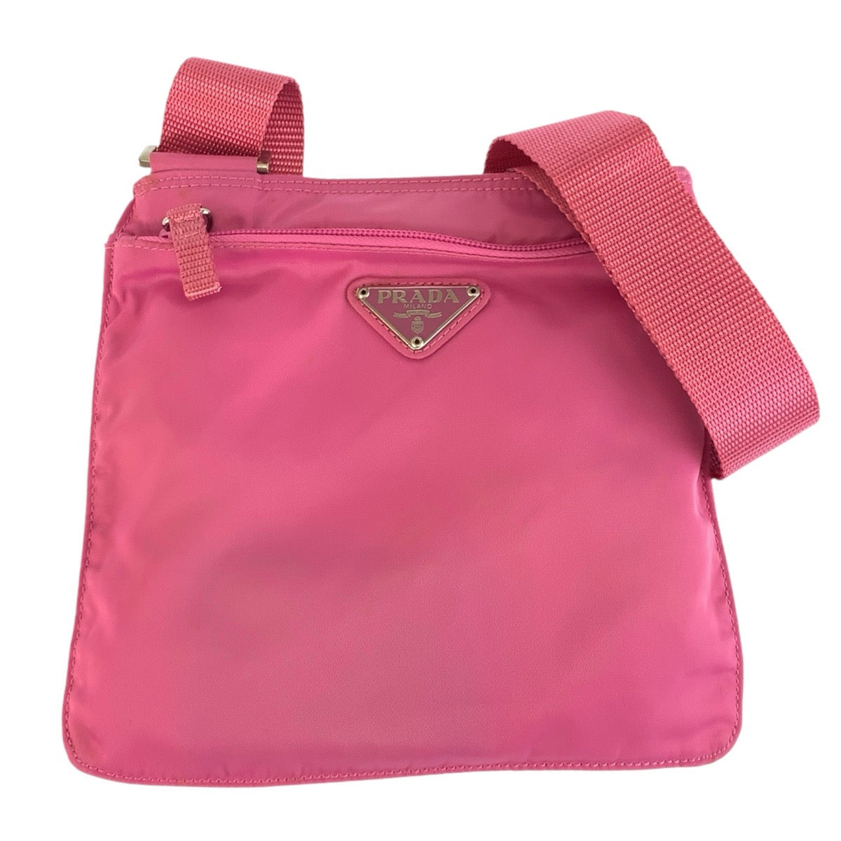 25468
PRADA プラダ テスート 三角ロゴプレート ピンク シルバー金具 ナイロン ショルダーバッグ ポシェット レディース ABP30