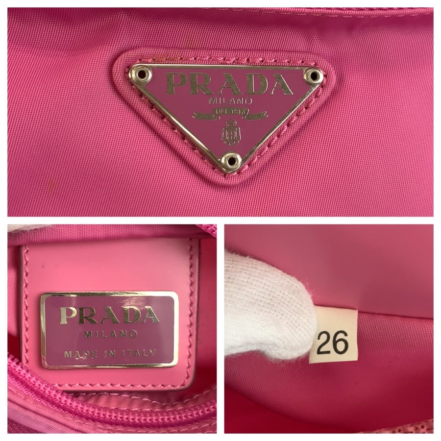 25468
PRADA プラダ テスート 三角ロゴプレート ピンク シルバー金具 ナイロン ショルダーバッグ ポシェット レディース ABP30