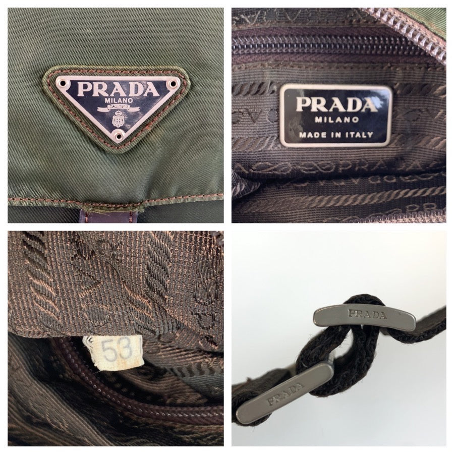 25469
PRADA プラダ テスート 三角ロゴプレート カーキ シルバー金具 ナイロン ショルダーバッグ ポシェット レディース AB16