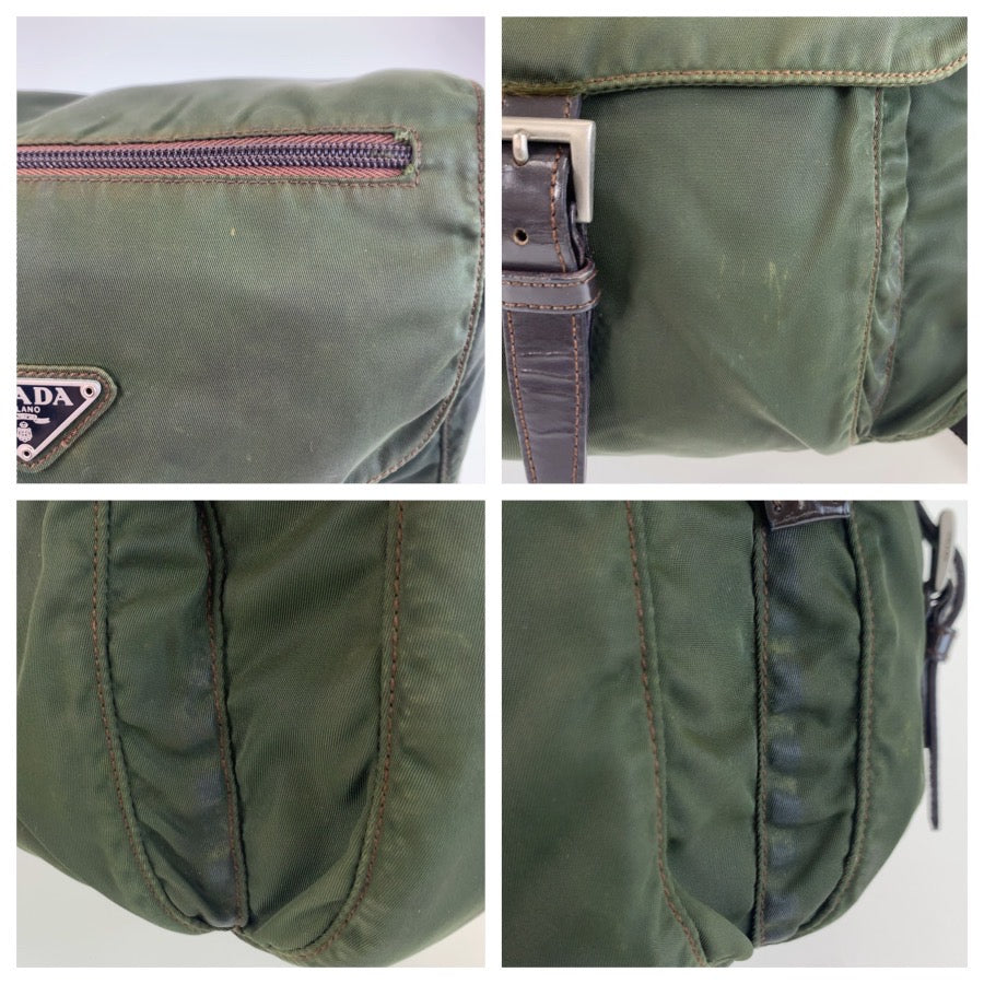 25469
PRADA プラダ テスート 三角ロゴプレート カーキ シルバー金具 ナイロン ショルダーバッグ ポシェット レディース AB16