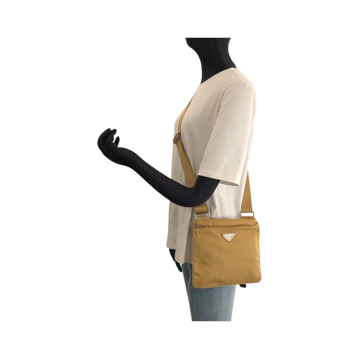 25470
PRADA プラダ テスート 三角ロゴプレート ベージュ シルバー金具 ナイロン 22 ショルダーバッグ ポシェット レディース ABP30