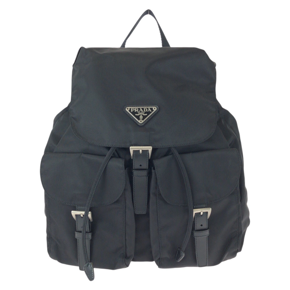 25471
PRADA プラダ テスート 三角ロゴプレート ブラック 黒 シルバー金具 ナイロン / レザー リュックサック バックパック レディース A56