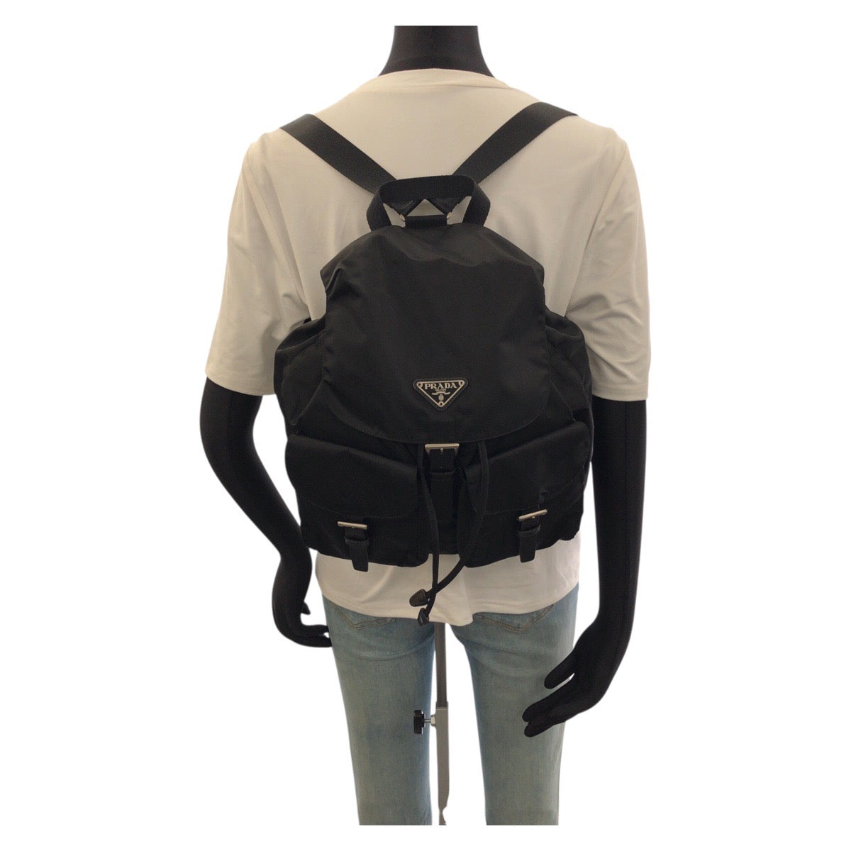 25471
PRADA プラダ テスート 三角ロゴプレート ブラック 黒 シルバー金具 ナイロン / レザー リュックサック バックパック レディース A56