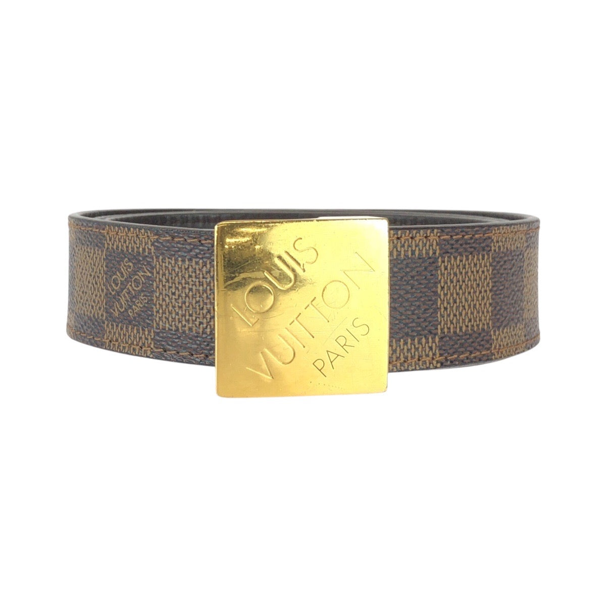 25481
LOUIS VUITTON ルイヴィトン ダミエ サンチュール キャレ 90cm/36inc ブラウン ゴールド金具 PVC M6802V ベルト メンズ AB9