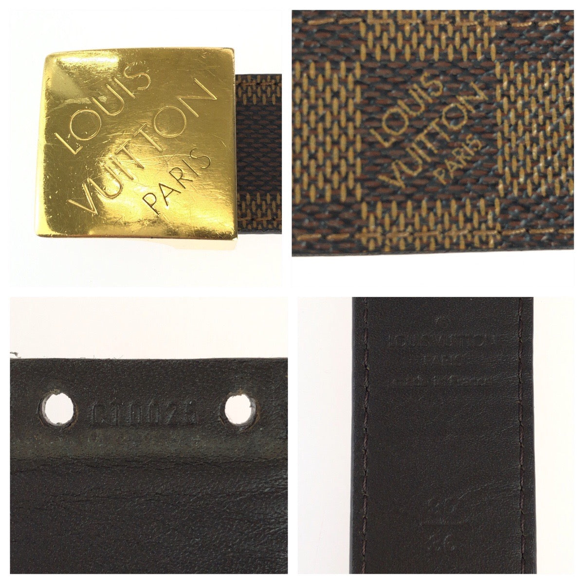 25481
LOUIS VUITTON ルイヴィトン ダミエ サンチュール キャレ 90cm/36inc ブラウン ゴールド金具 PVC M6802V ベルト メンズ AB9