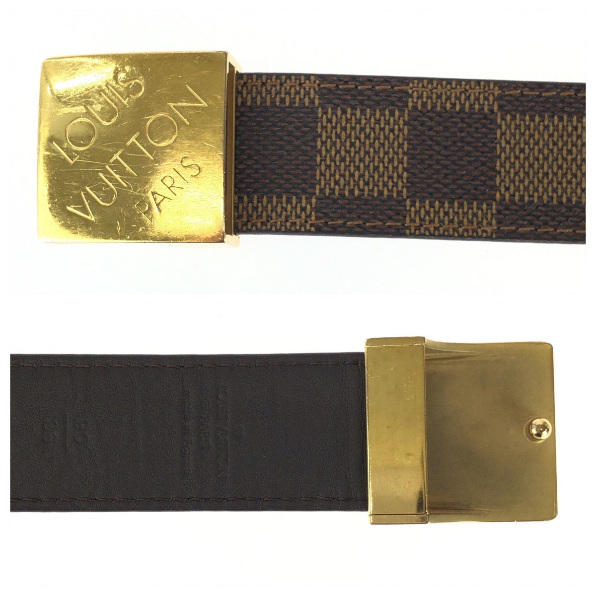 25481
LOUIS VUITTON ルイヴィトン ダミエ サンチュール キャレ 90cm/36inc ブラウン ゴールド金具 PVC M6802V ベルト メンズ AB9