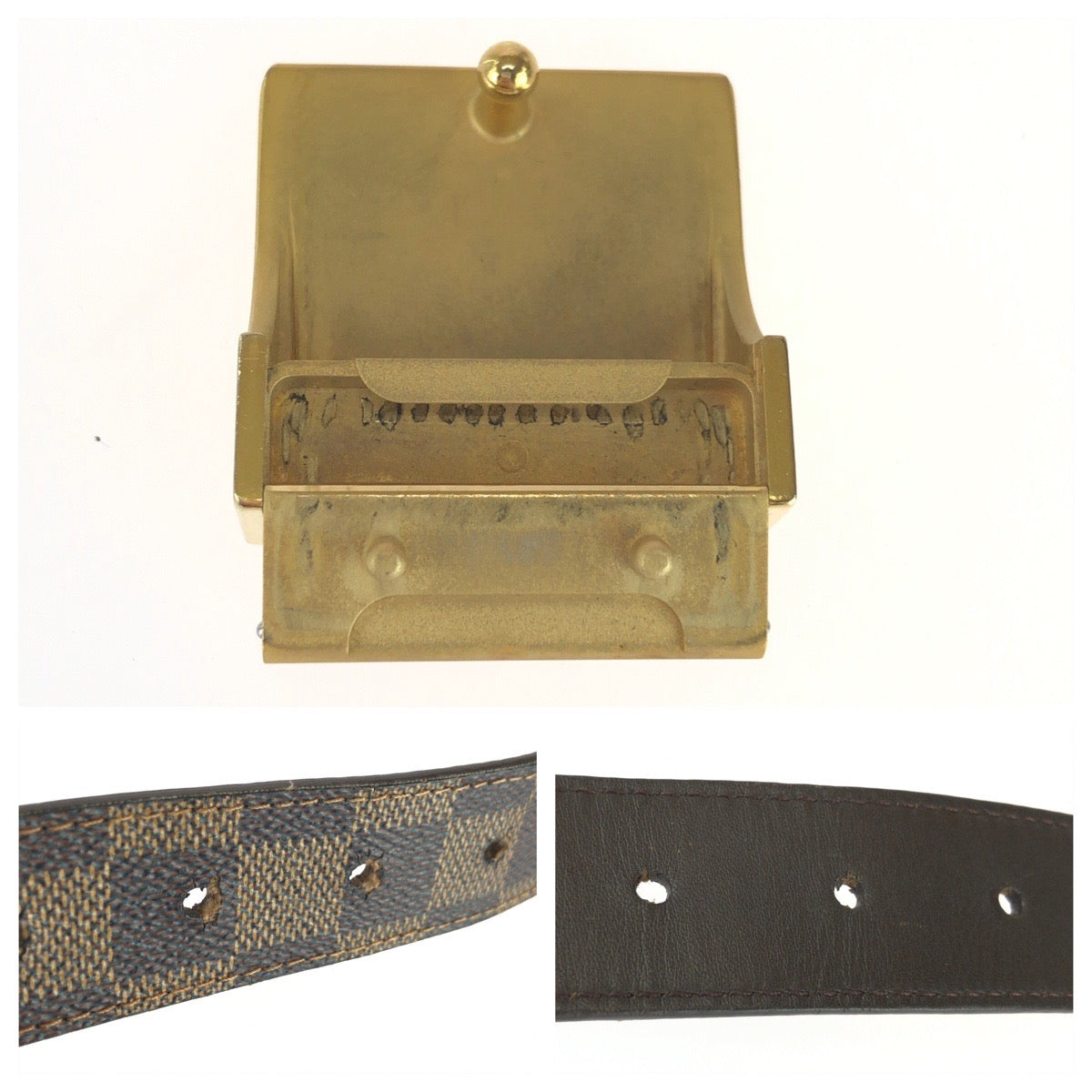 25481
LOUIS VUITTON ルイヴィトン ダミエ サンチュール キャレ 90cm/36inc ブラウン ゴールド金具 PVC M6802V ベルト メンズ AB9