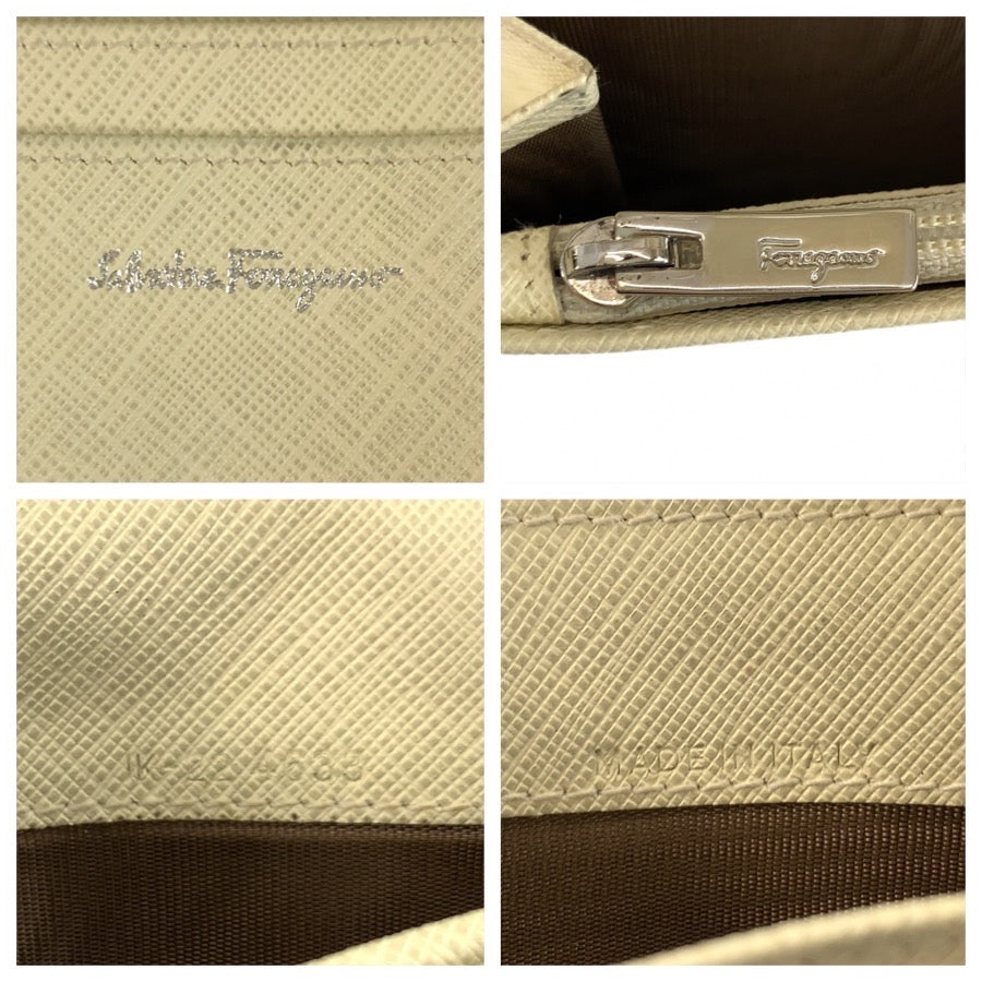 25486
Salvatore Ferragamo サルヴァトーレフェラガモ ガンチーニ アイボリー シルバー金具 レザー IK-22 4633 長財布 ロングウォレット レディース AB4
