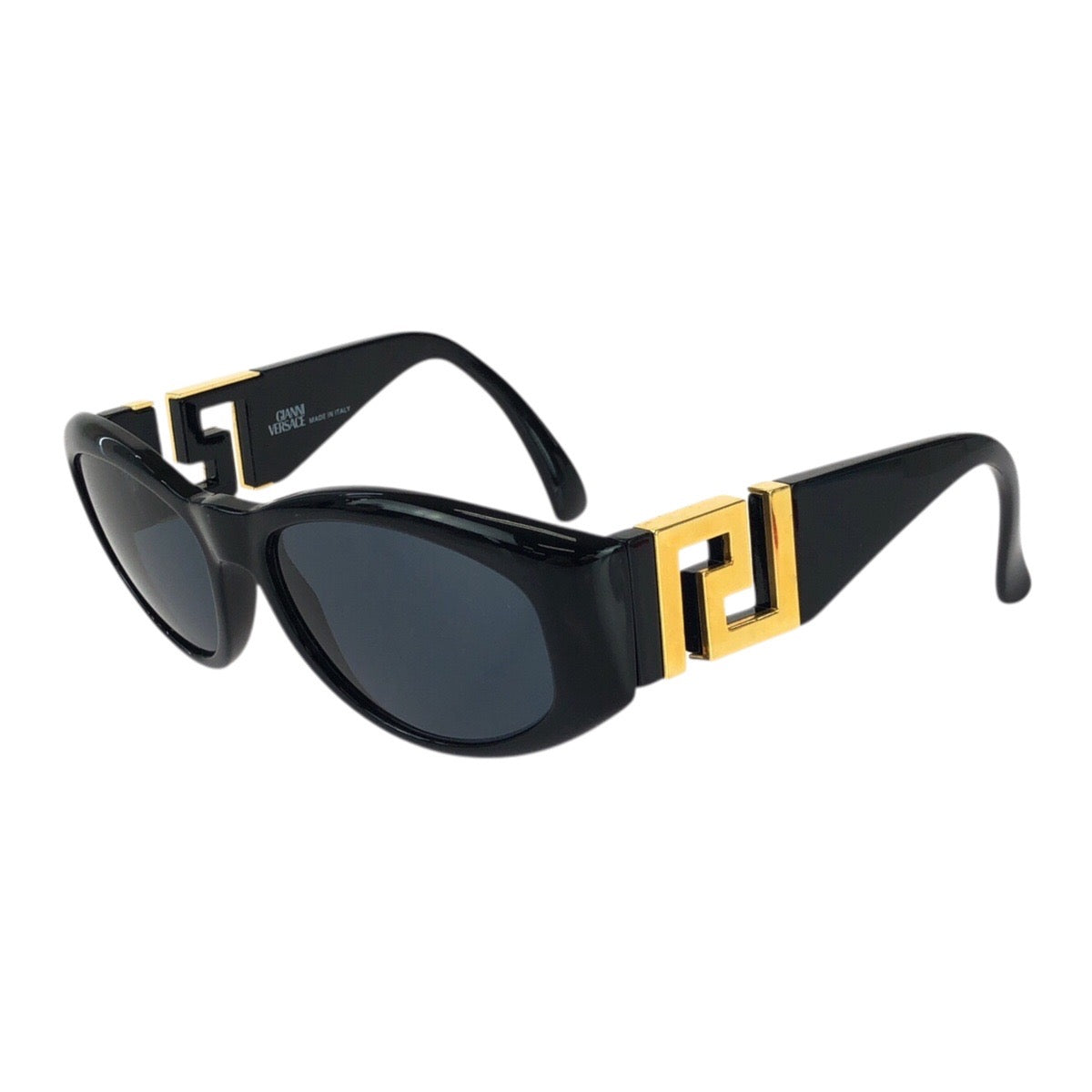 25490
VERSACE ヴェルサーチ ヴィンテージ グレカ ブラック 黒 ゴールド金具 プラスチック / メタル MOD T24 サングラス 男女兼用 ウェリントン レディース A21