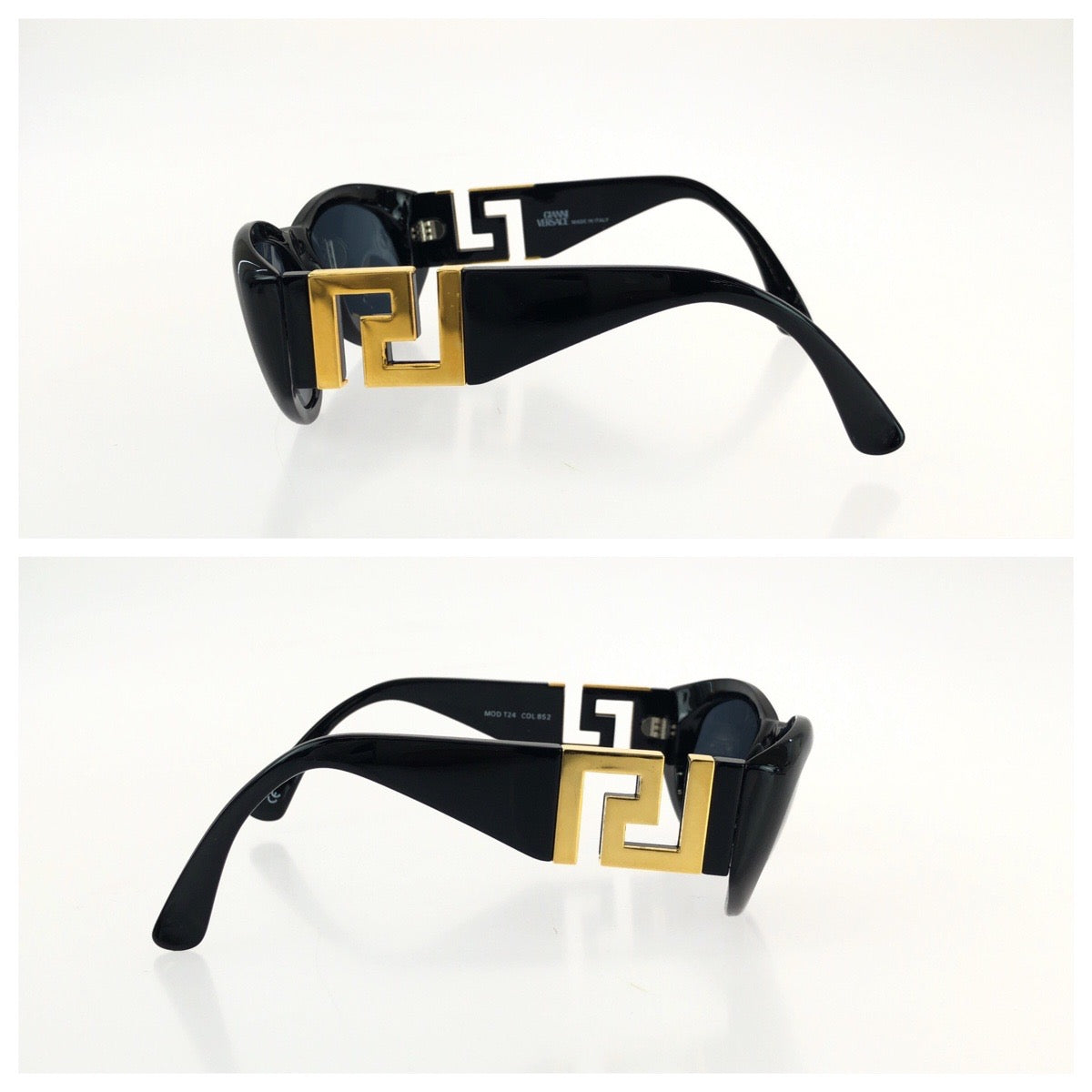 25490
VERSACE ヴェルサーチ ヴィンテージ グレカ ブラック 黒 ゴールド金具 プラスチック / メタル MOD T24 サングラス 男女兼用 ウェリントン レディース A21