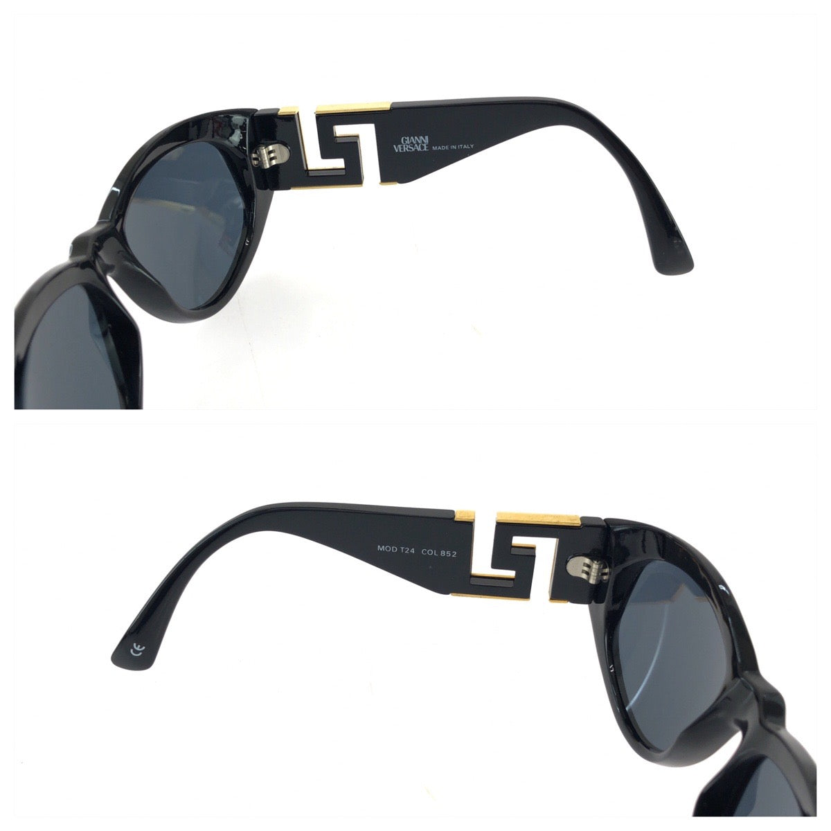 25490
VERSACE ヴェルサーチ ヴィンテージ グレカ ブラック 黒 ゴールド金具 プラスチック / メタル MOD T24 サングラス 男女兼用 ウェリントン レディース A21