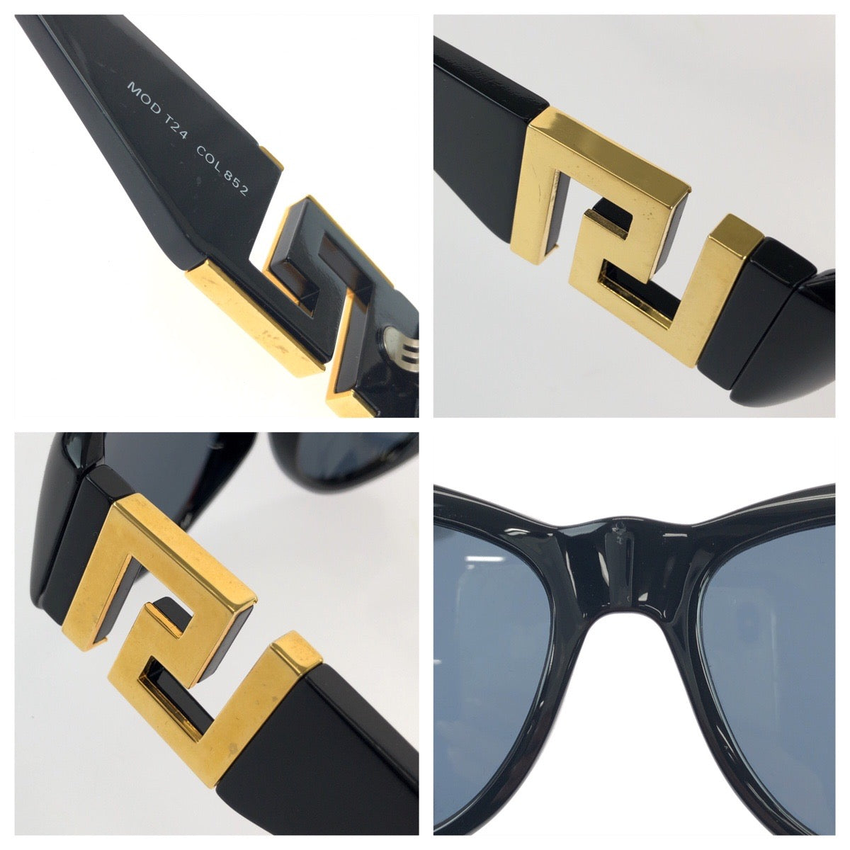 25490
VERSACE ヴェルサーチ ヴィンテージ グレカ ブラック 黒 ゴールド金具 プラスチック / メタル MOD T24 サングラス 男女兼用 ウェリントン レディース A21