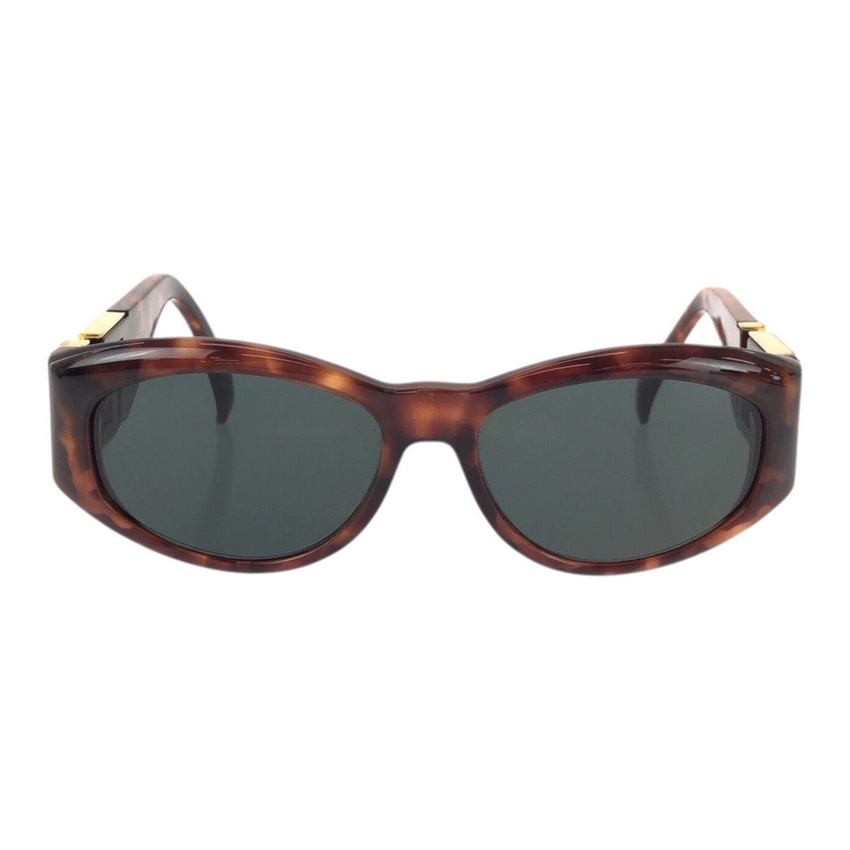 25491
VERSACE ヴェルサーチ ヴィンテージ グレカ ハバナ ブラウン ゴールド金具 プラスチック / メタル MOD T24 サングラス 男女兼用 オーバル レディース A21