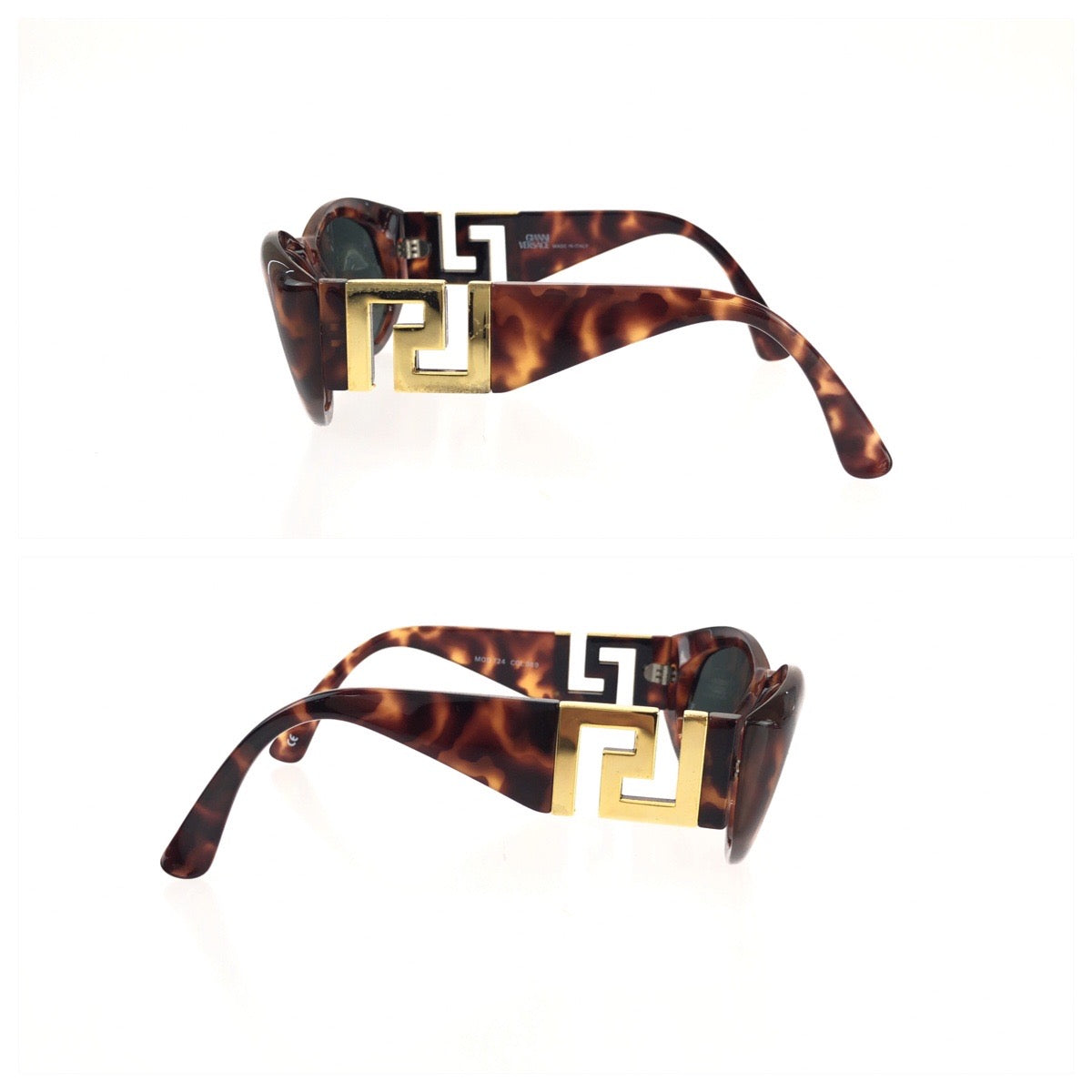 25491
VERSACE ヴェルサーチ ヴィンテージ グレカ ハバナ ブラウン ゴールド金具 プラスチック / メタル MOD T24 サングラス 男女兼用 オーバル レディース A21