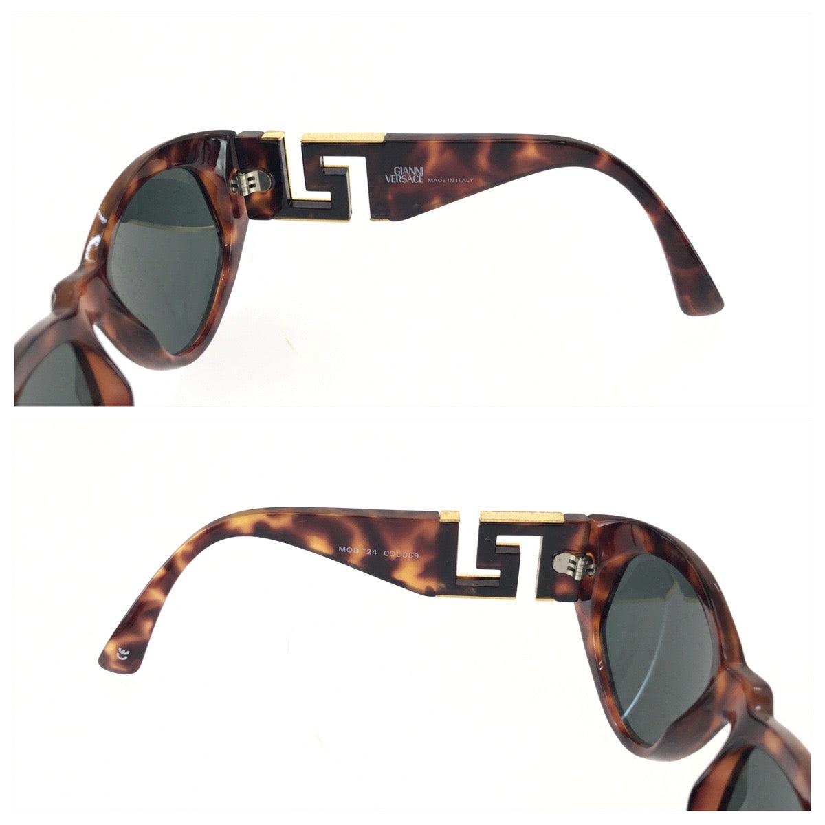 25491
VERSACE ヴェルサーチ ヴィンテージ グレカ ハバナ ブラウン ゴールド金具 プラスチック / メタル MOD T24 サングラス 男女兼用 オーバル レディース A21