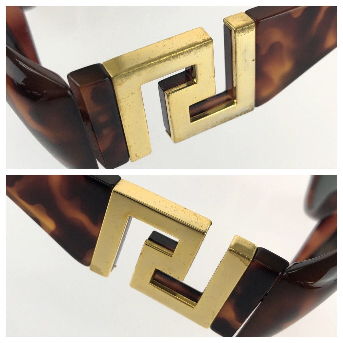 25491
VERSACE ヴェルサーチ ヴィンテージ グレカ ハバナ ブラウン ゴールド金具 プラスチック / メタル MOD T24 サングラス 男女兼用 オーバル レディース A21
