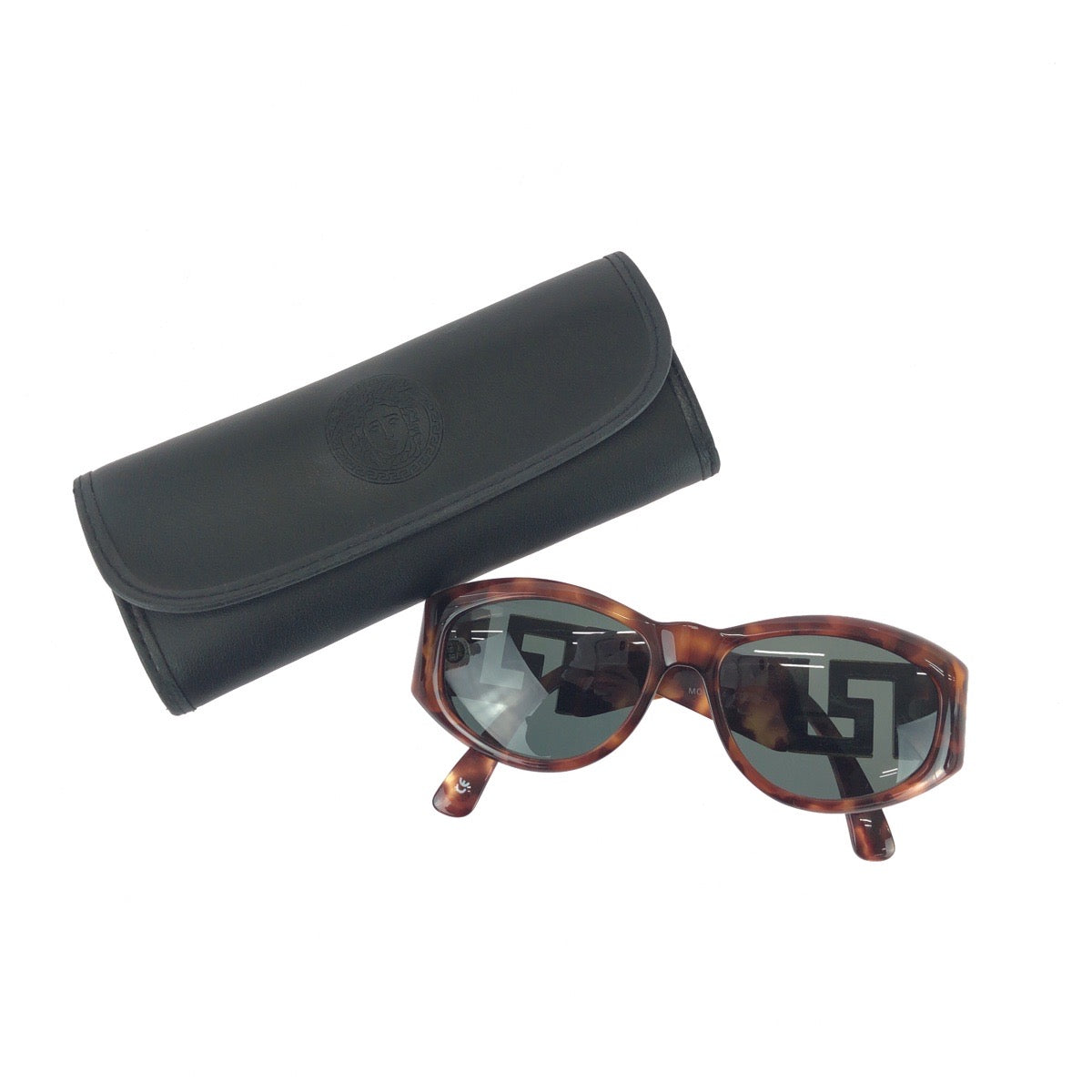 25491
VERSACE ヴェルサーチ ヴィンテージ グレカ ハバナ ブラウン ゴールド金具 プラスチック / メタル MOD T24 サングラス 男女兼用 オーバル レディース A21