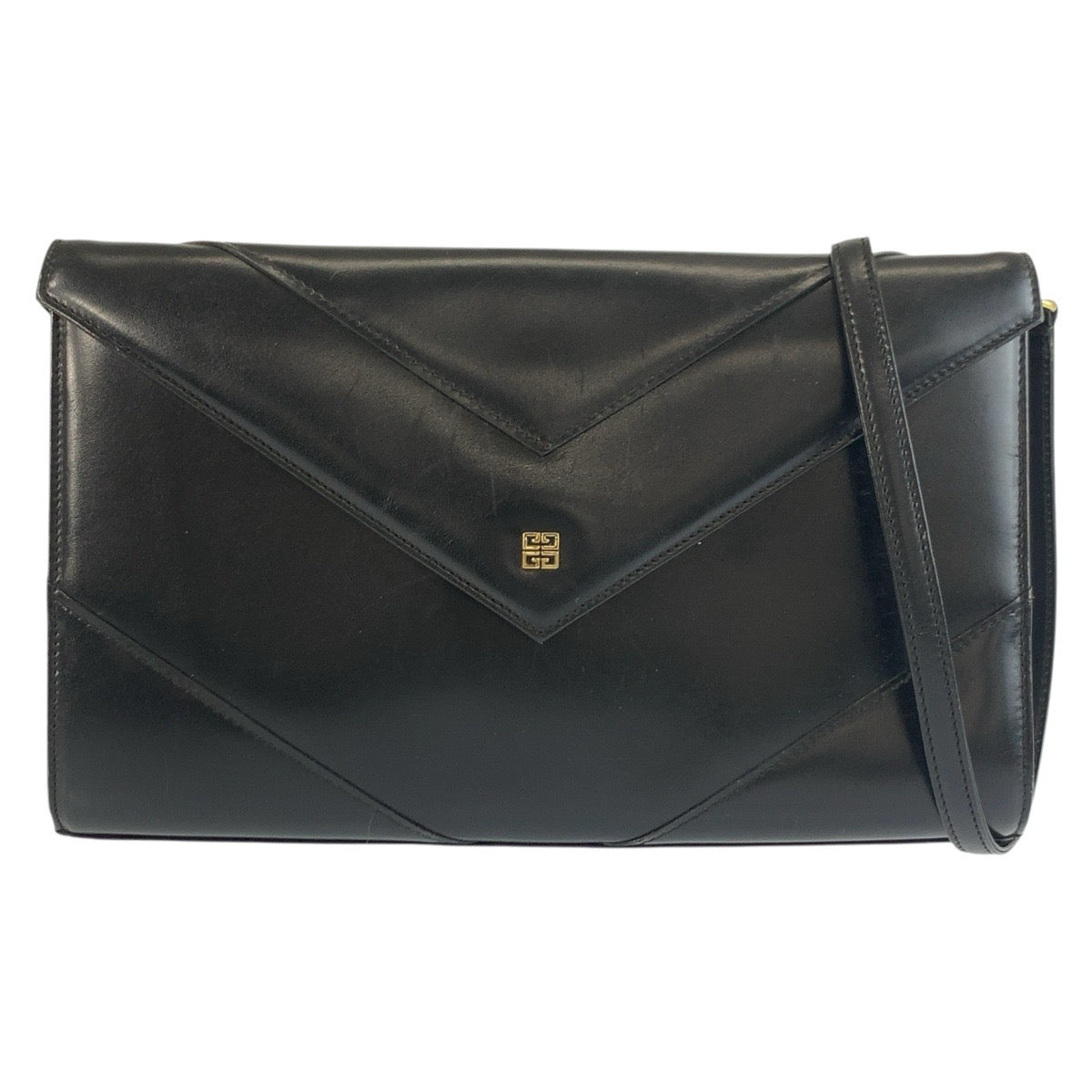 25492
GIVENCHY ジバンシィ ヴィンテージ ブラック 黒 ゴールド金具 レザー ショルダーバッグ ポシェット レディース B9