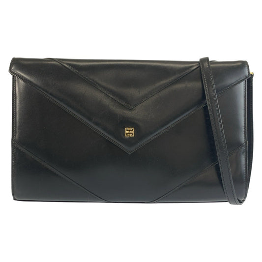 25492
GIVENCHY ジバンシィ ヴィンテージ ブラック 黒 ゴールド金具 レザー ショルダーバッグ ポシェット レディース B9