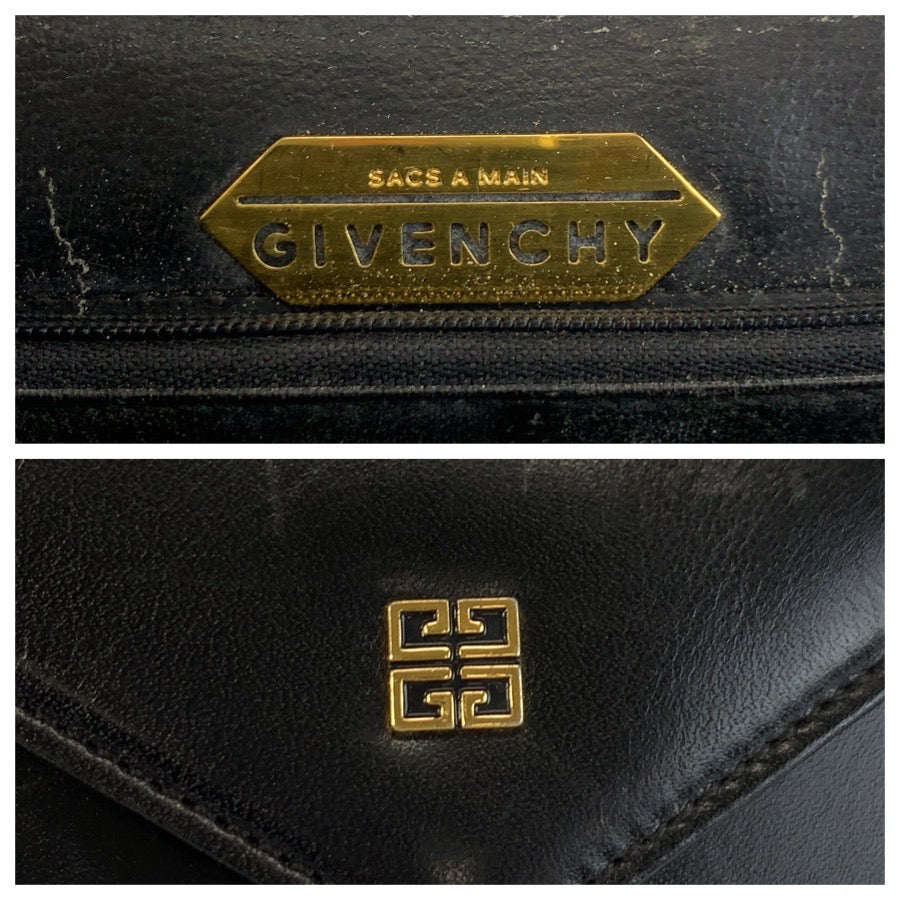 25492
GIVENCHY ジバンシィ ヴィンテージ ブラック 黒 ゴールド金具 レザー ショルダーバッグ ポシェット レディース B9