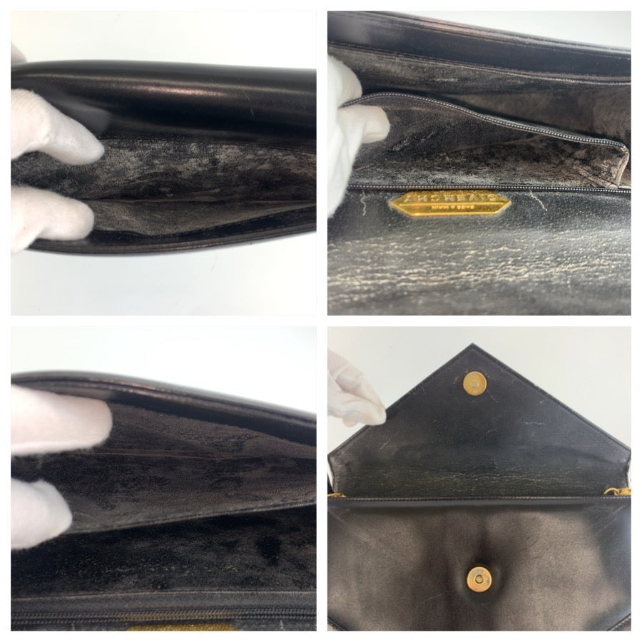 25492
GIVENCHY ジバンシィ ヴィンテージ ブラック 黒 ゴールド金具 レザー ショルダーバッグ ポシェット レディース B9