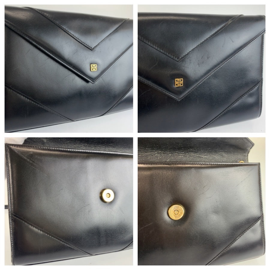 25492
GIVENCHY ジバンシィ ヴィンテージ ブラック 黒 ゴールド金具 レザー ショルダーバッグ ポシェット レディース B9