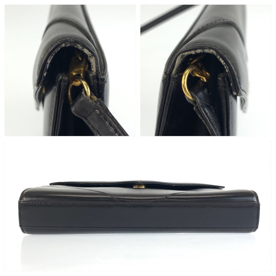 25492
GIVENCHY ジバンシィ ヴィンテージ ブラック 黒 ゴールド金具 レザー ショルダーバッグ ポシェット レディース B9